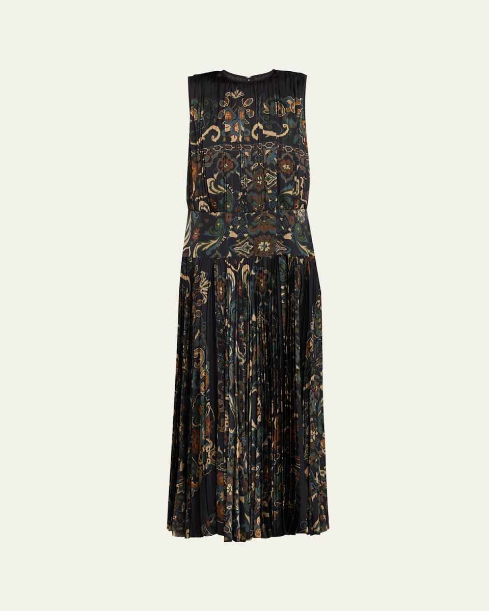 Pleated Floral Sleeveless Maxi Dress